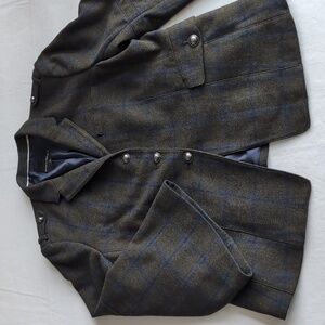 Banana Republic Blue & Green Plaid Wool Blend Flare Sleeve Blazer Sz 16